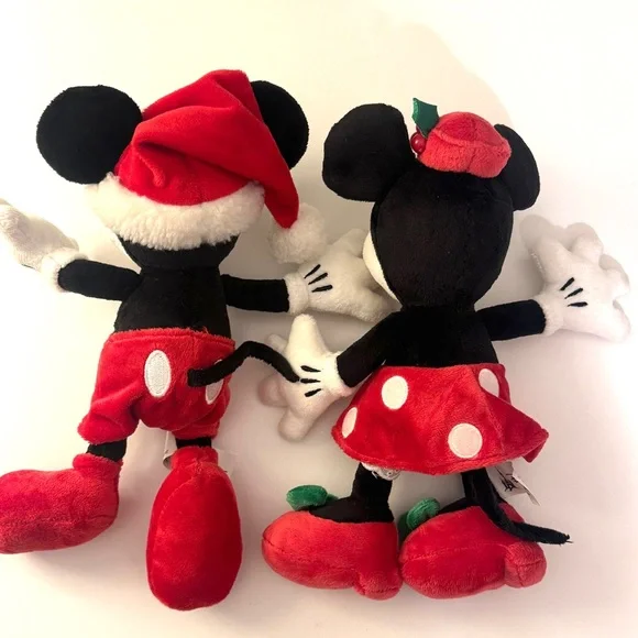 Disney original Mickey Mouse and Minnie Mouse Christmas holiday stuffed toys set - Picture 4 of 10